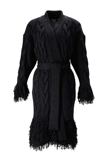 Sheila - Damski Kardigan czarny z frędzlami maxi 'Fringe Black'