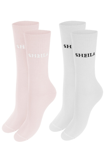 Sheila - Unisex Women's Socks Set 2 pack with logo pink and white